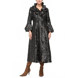 NEW IC COLLECTION metallic double wire ruffle collar long blouson sleeve jacket